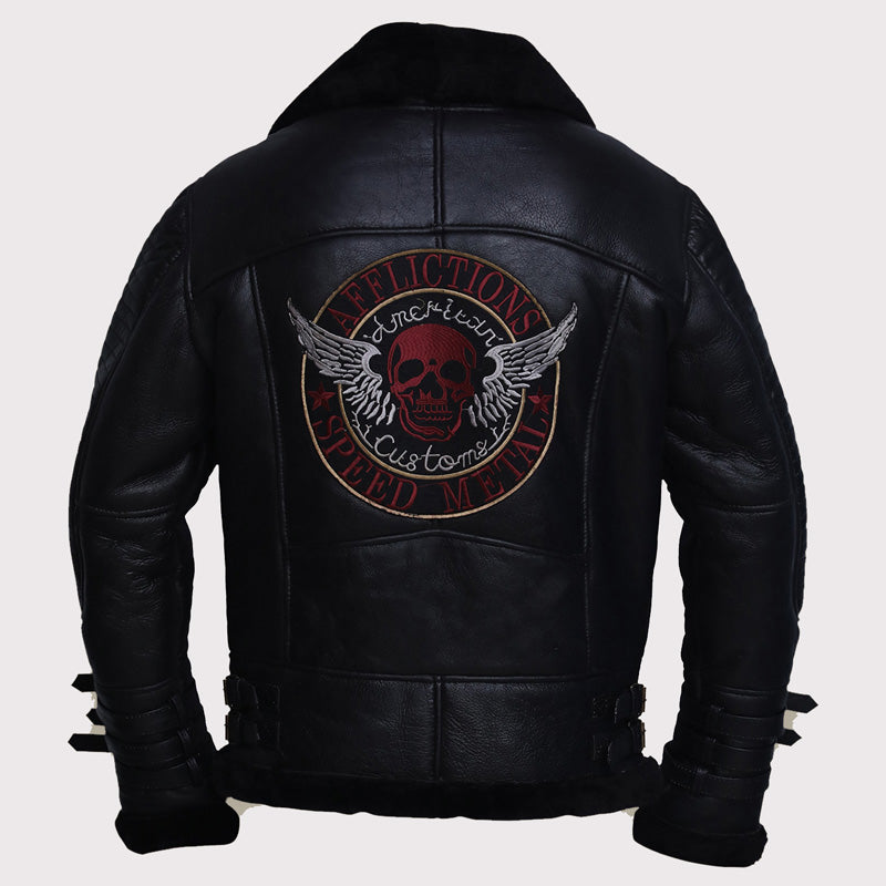 Stilvolle schwarze Biker-Lammfelljacke für Herren