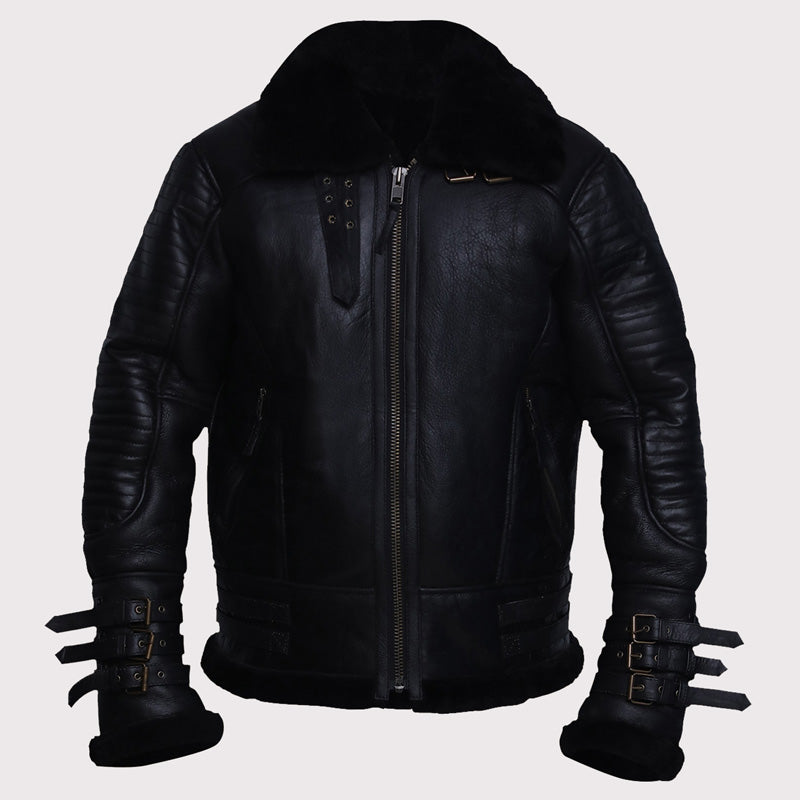 Stilvolle schwarze Biker-Lammfelljacke für Herren