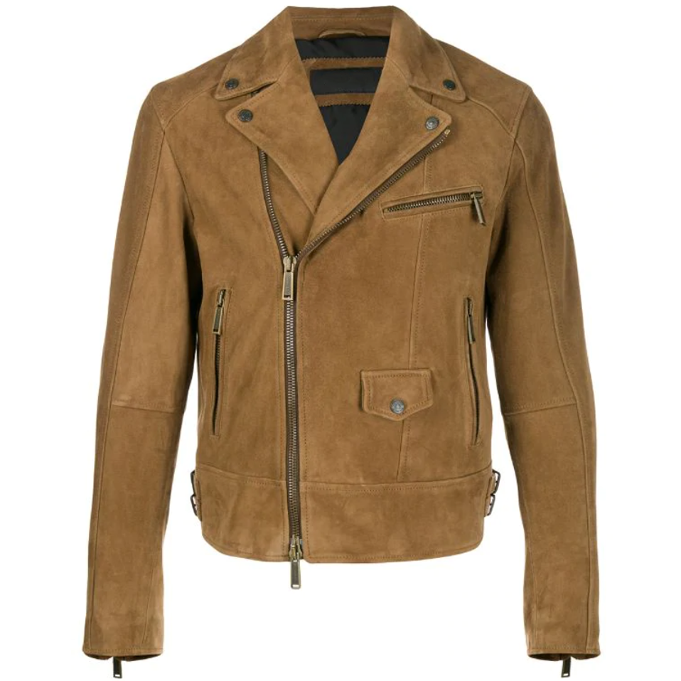 Veste motard en daim marron clair pour homme