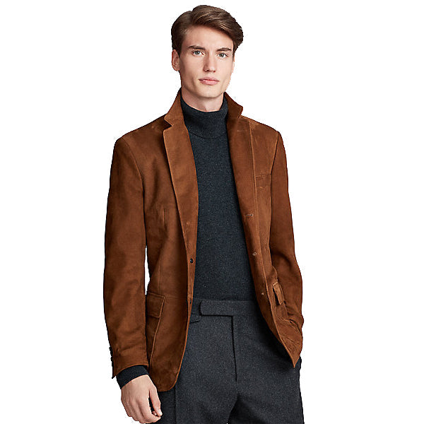 Blazer en cuir suédé marron clair pour homme