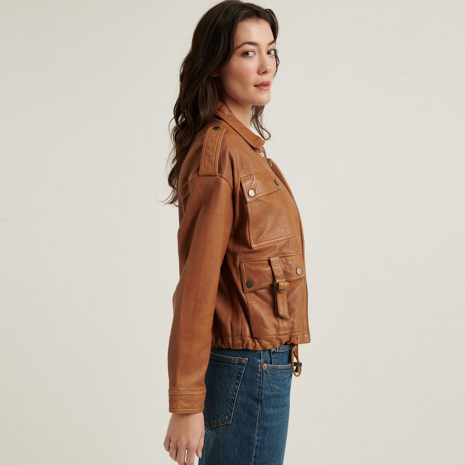 Nouvelle veste en cuir marron élégante pour femme