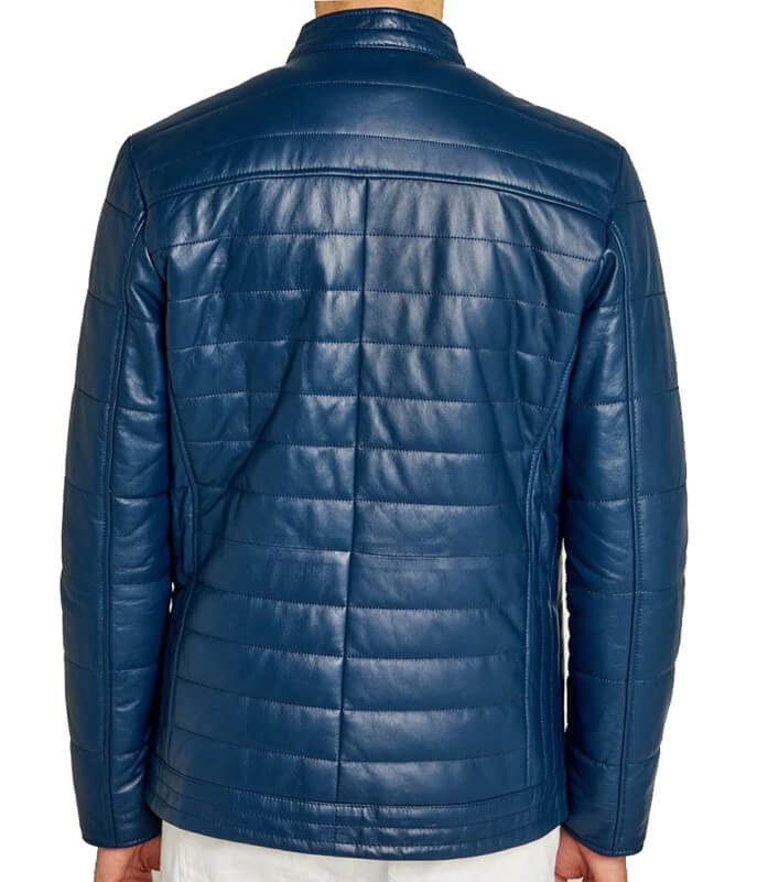 Veste en cuir bleu tendance pour homme avec coutures rayées