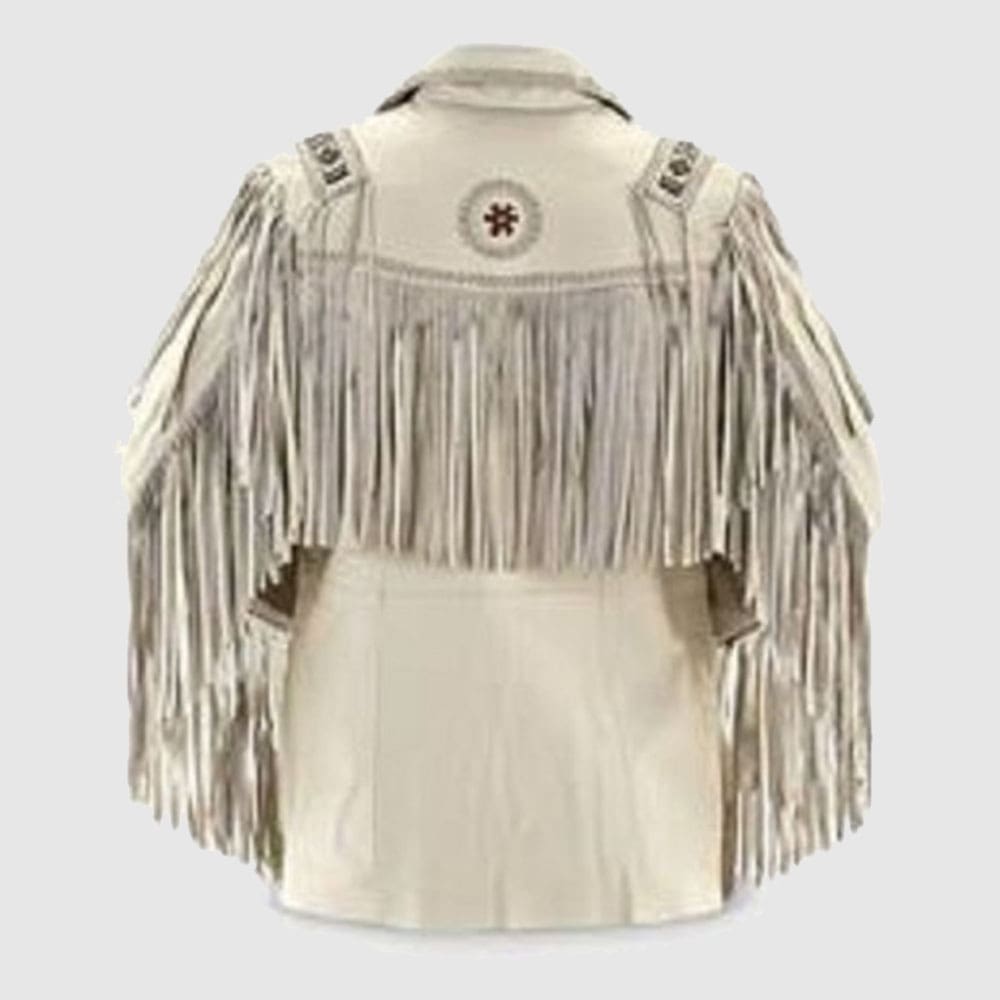 Veste en cuir suédé blanc pour homme style cowboy western