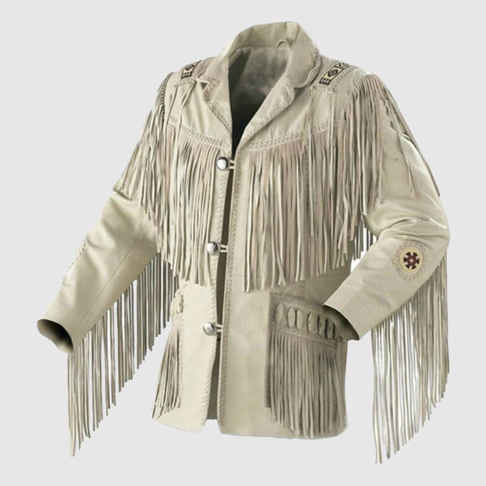 Veste en cuir suédé blanc pour homme style cowboy western