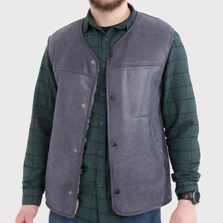 Gilet en peau de mouton pour homme avec fourrure blanche