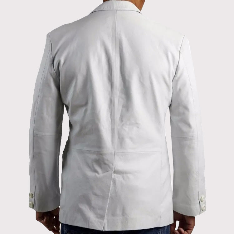 Blazer élégant en cuir blanc style célébrité pour homme