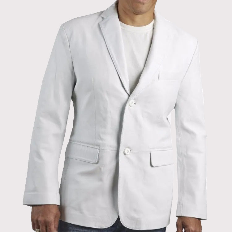 Blazer élégant en cuir blanc style célébrité pour homme