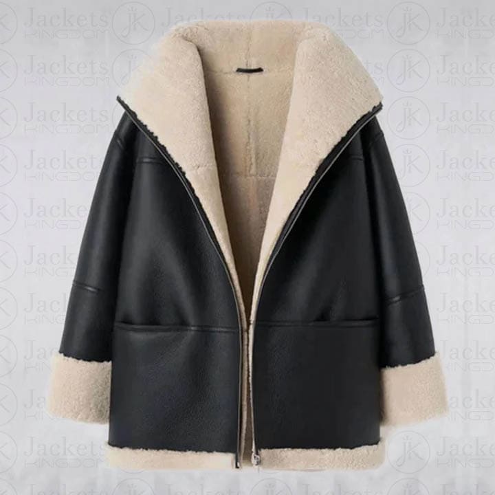 Women Black Aviator Fur Flight B3 Sheepskin RAF Shearling Leather Jacket