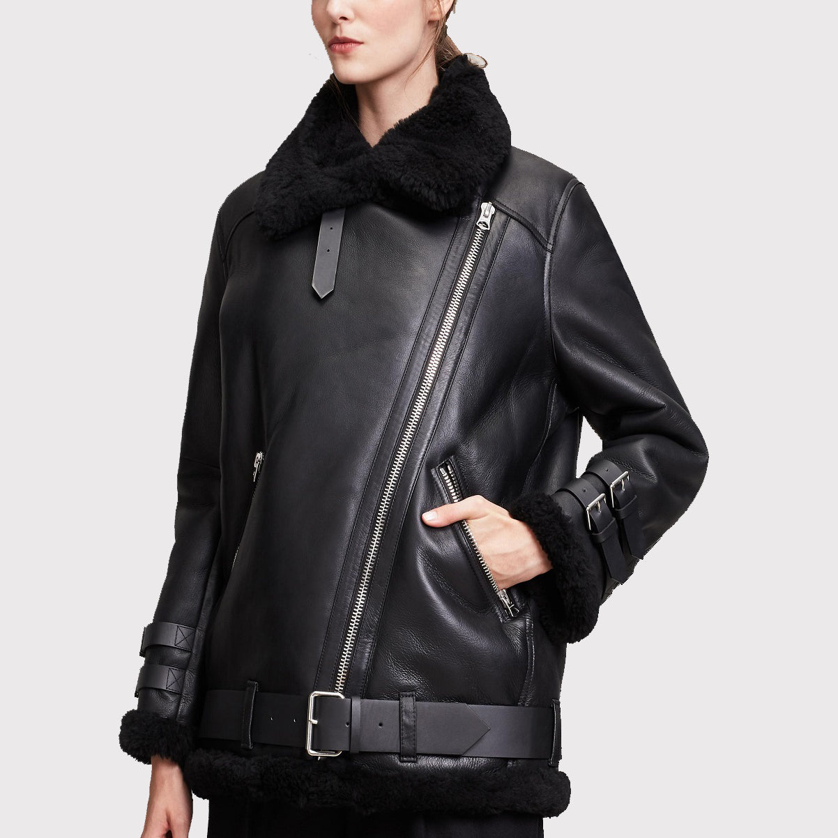 Blouson aviateur en cuir noir B3 pour femme