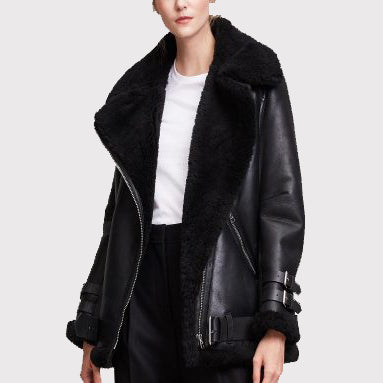 Blouson aviateur en cuir noir B3 pour femme