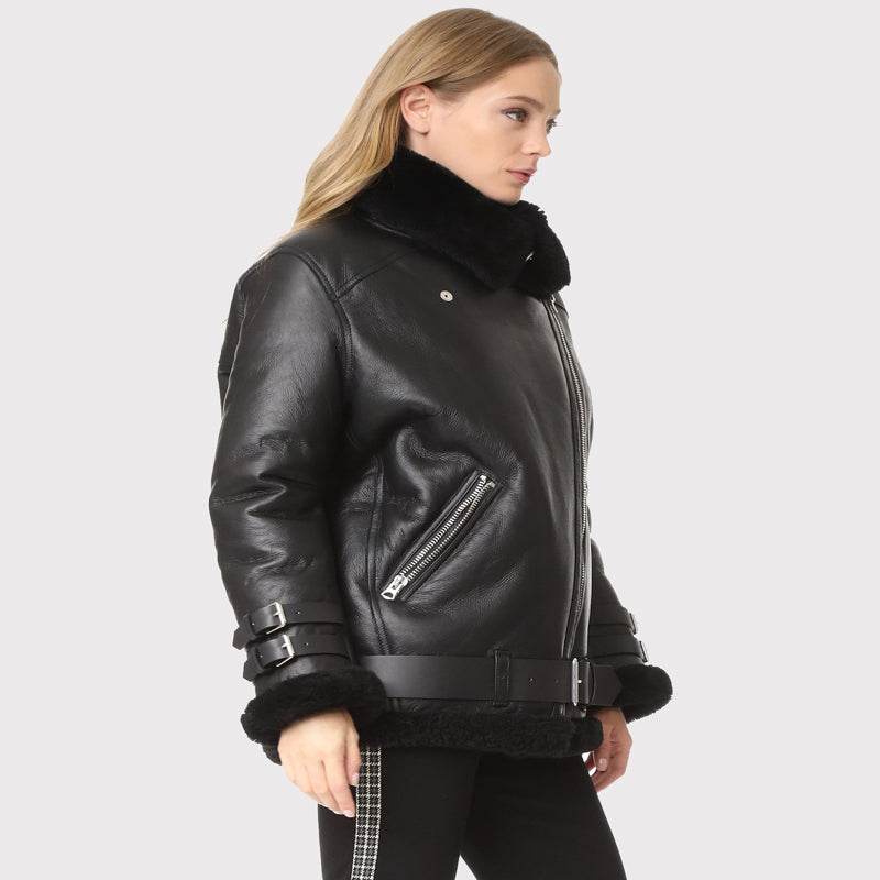 Veste en peau de mouton B3 noire pour femme