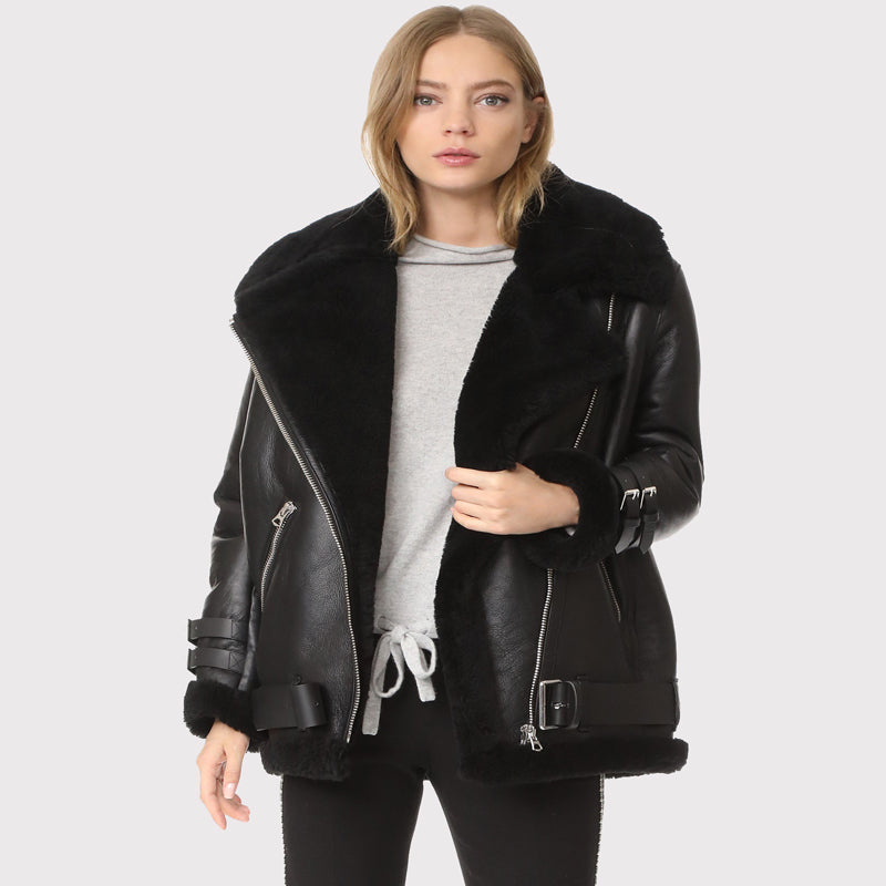 Veste en peau de mouton B3 noire pour femme