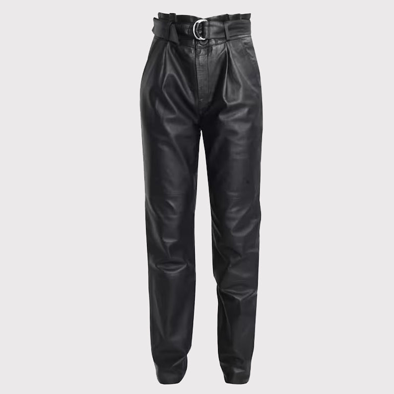 Pantalon en cuir véritable noir pour femme