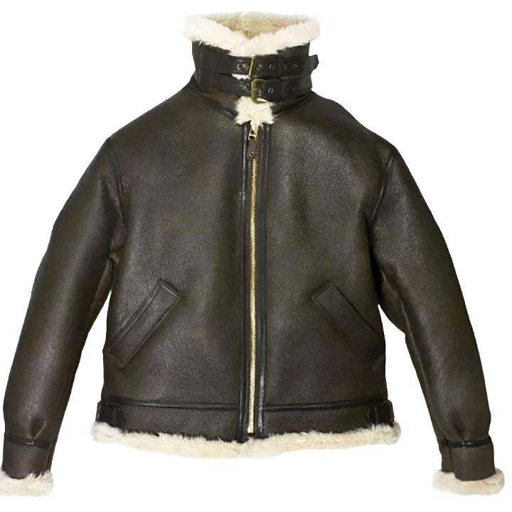 Veste en cuir et fourrure de mouton aviateur marron pour femme