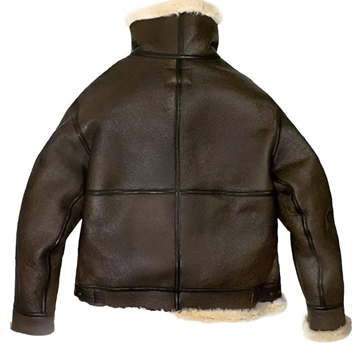 Veste en cuir et fourrure de mouton aviateur marron pour femme