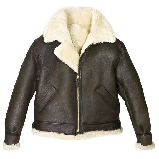 Veste en cuir et fourrure de mouton aviateur marron pour femme