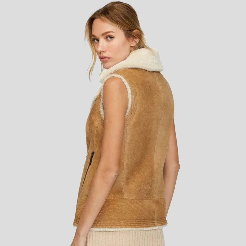 Gilet aviateur en peau de mouton retournée marron B3 pour femme