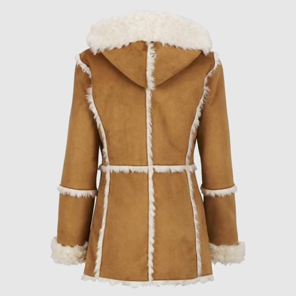 Manteau en fourrure de daim marron pour femme avec capuche Veste en peau de mouton retournée