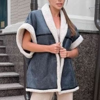 Women Grey Vintage Shearling Bomber B3 Vest