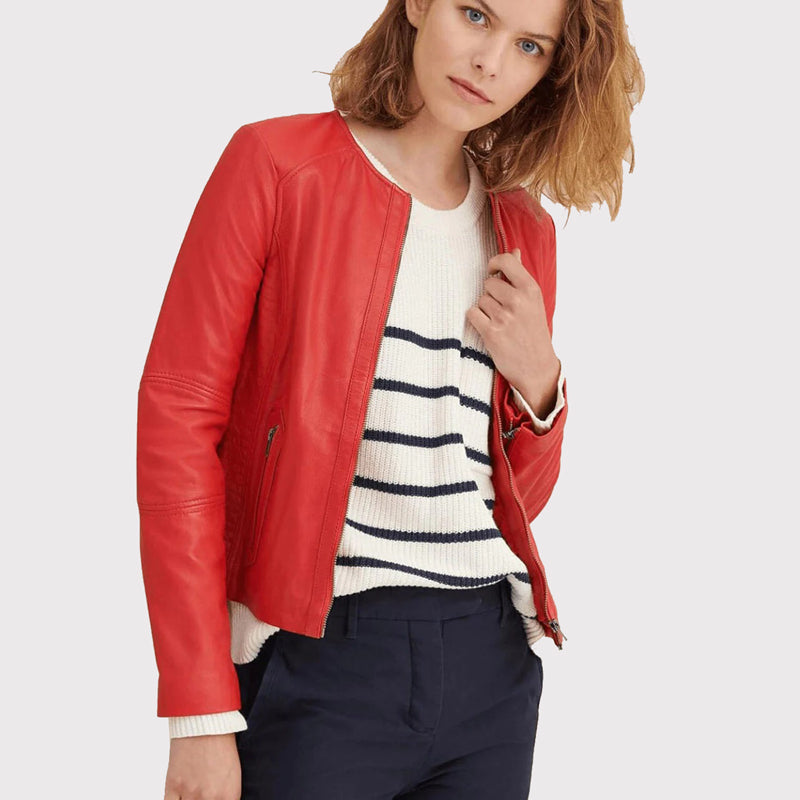 Veste en cuir rouge élégante pour femme - Achetez maintenant !