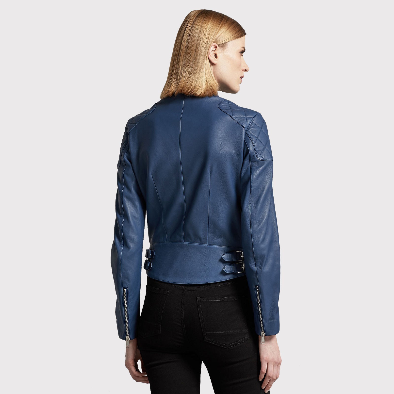 Veste en cuir bleu roi pour femme