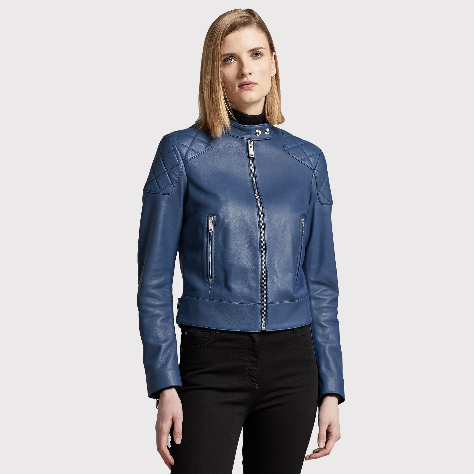 Veste en cuir bleu roi pour femme