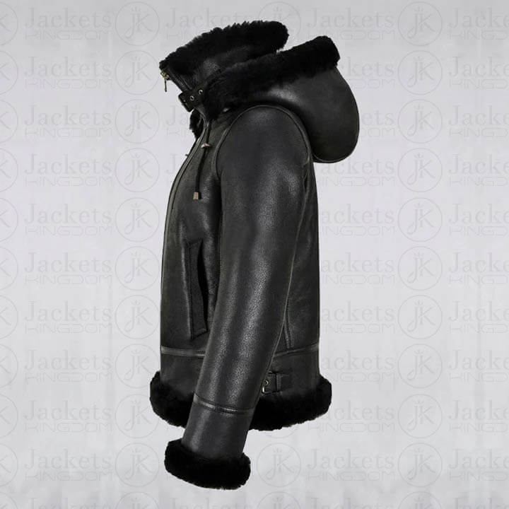 Veste à capuche classique en peau de mouton noir pour femme B3 Bomber