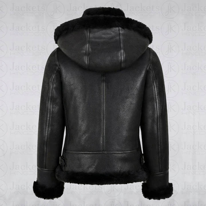 Veste à capuche classique en peau de mouton noir pour femme B3 Bomber