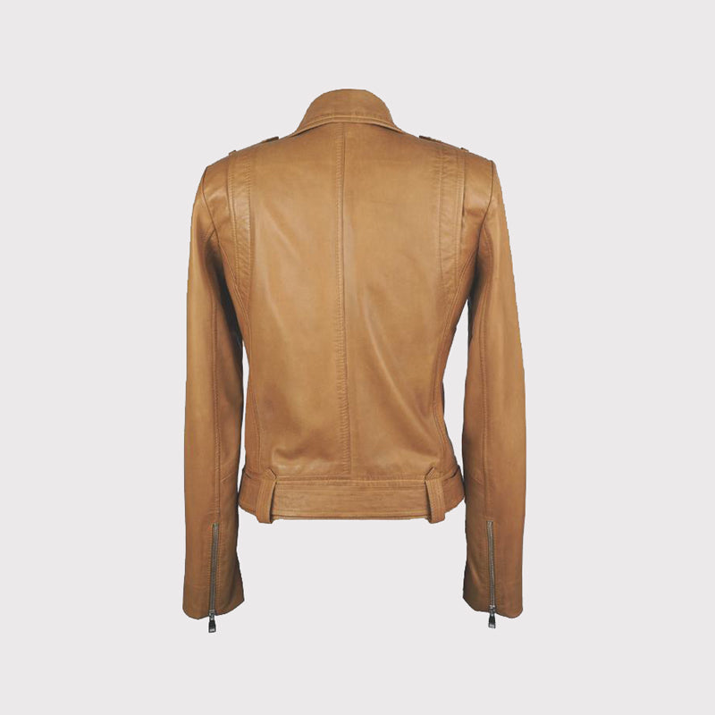 Belle veste en cuir couleur camel pour femme