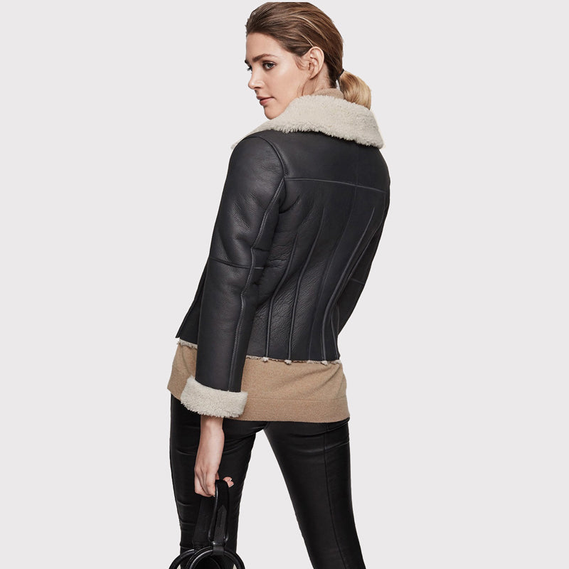 Women's Black Aviator Shearling Jacket