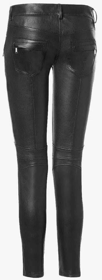 Pantalon en cuir d'agneau noir pour femme