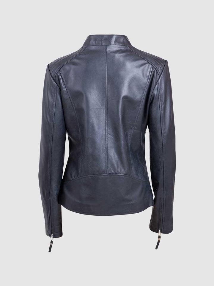 Veste de motard en cuir noir pour femme avec fermeture éclair et col à revers