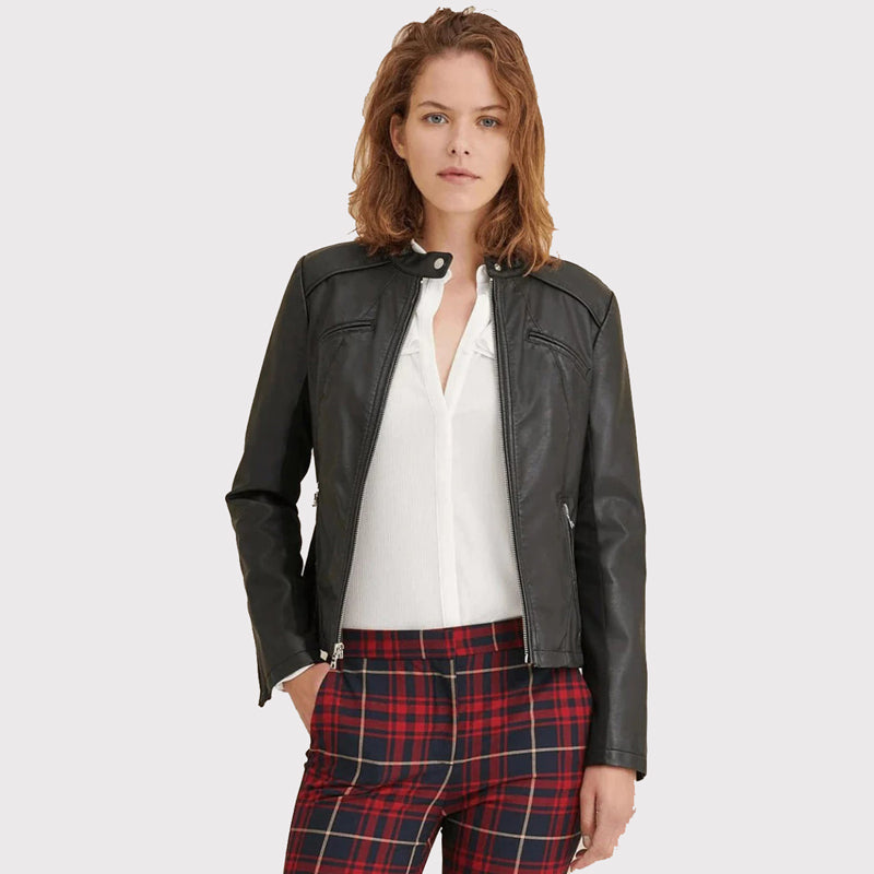 Veste en cuir noir chic pour femme