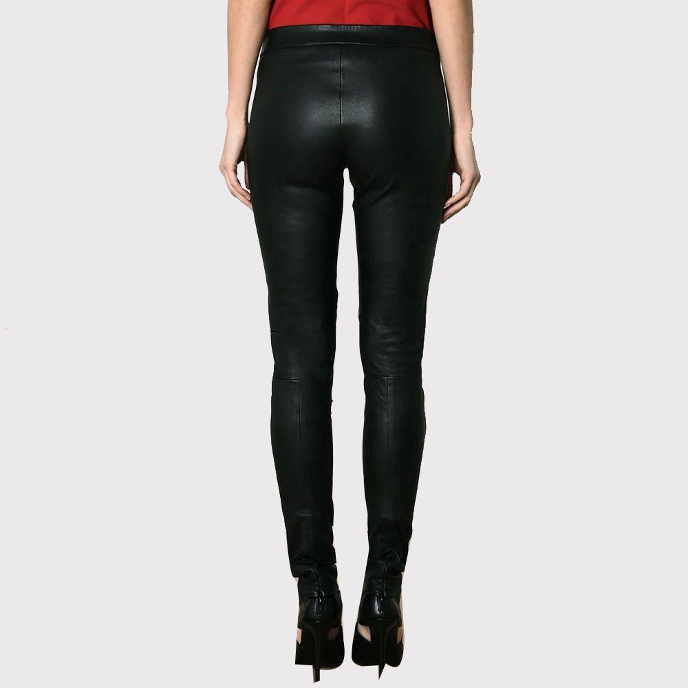 Pantalon skinny en cuir noir pour femme