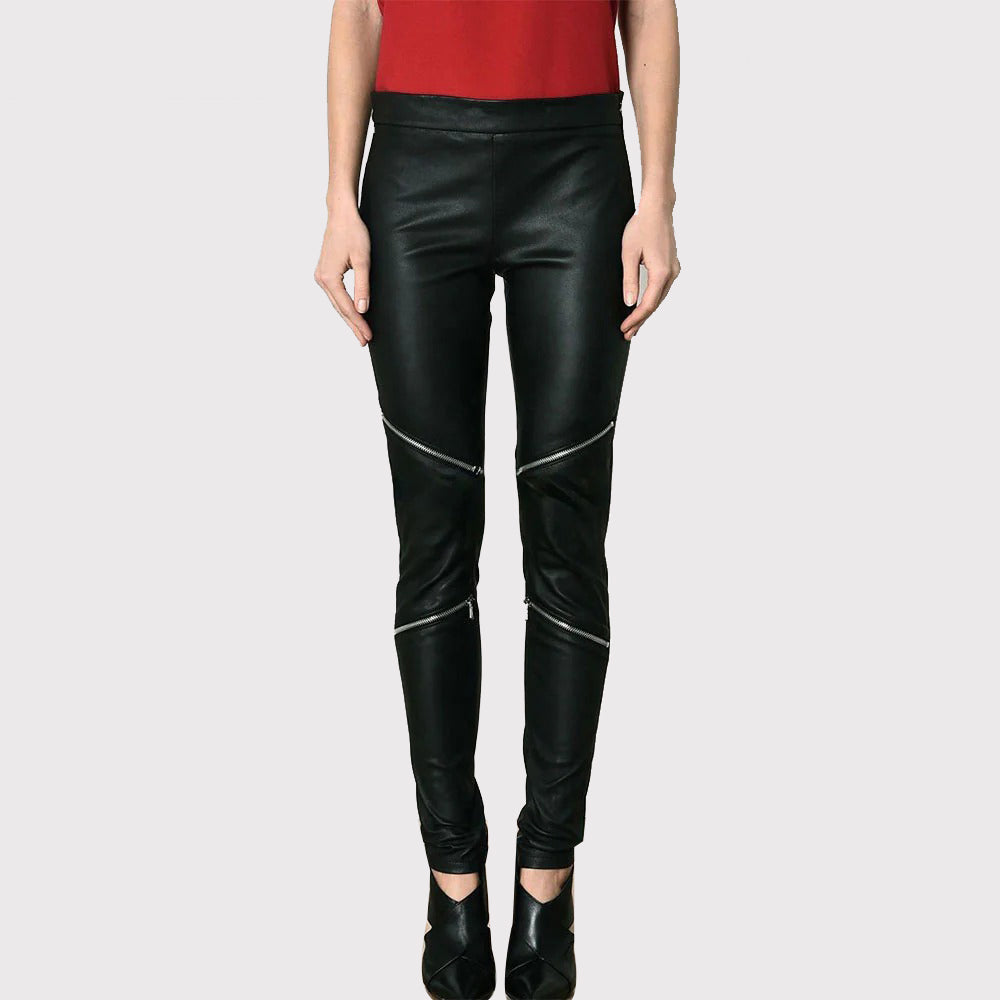 Pantalon skinny en cuir noir pour femme