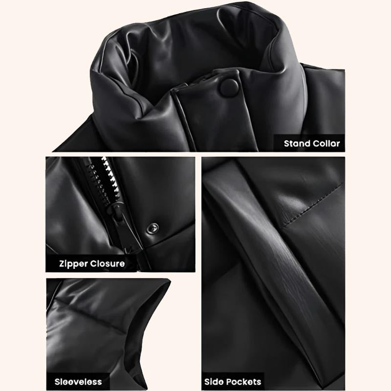 Gilet en cuir matelassé noir pour femme