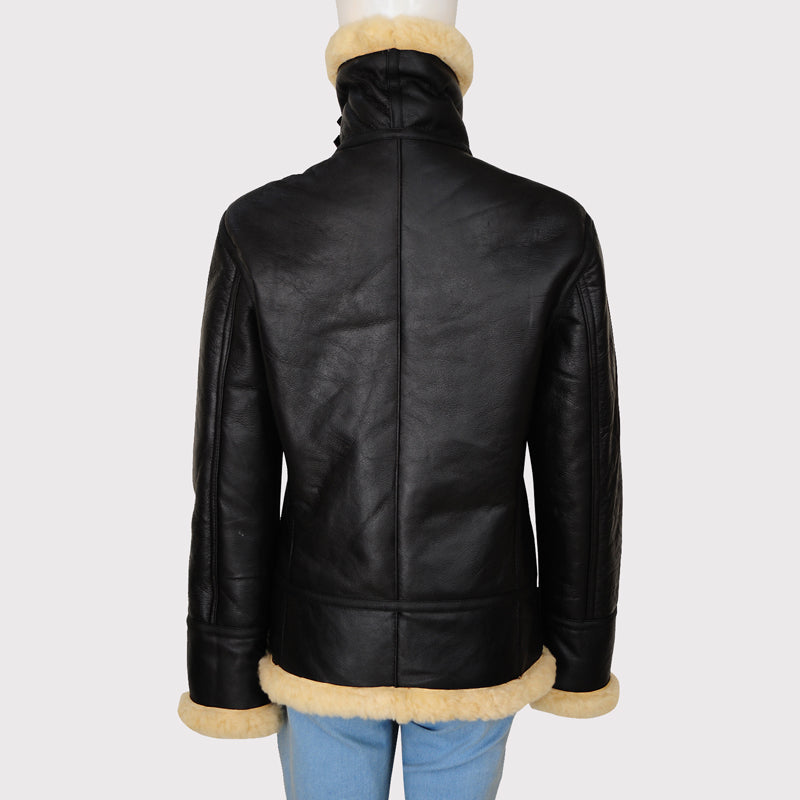 Blouson aviateur B3 en peau de mouton noire pour femme