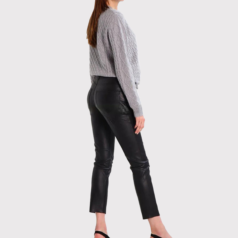 Pantalon en jean skinny en cuir noir pour femme