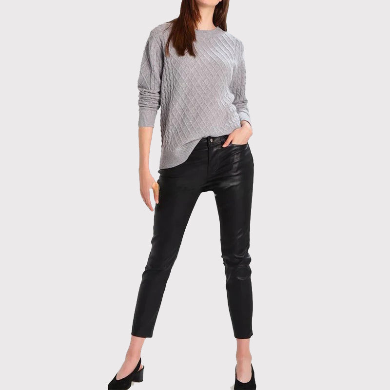 Pantalon en jean skinny en cuir noir pour femme