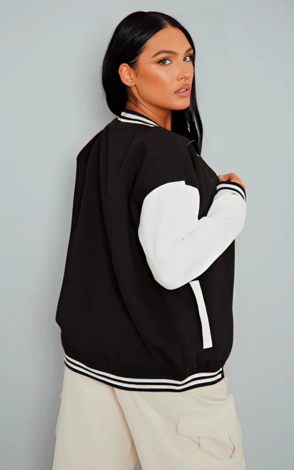 Women's Black Varsity Leather Bomber Jacket