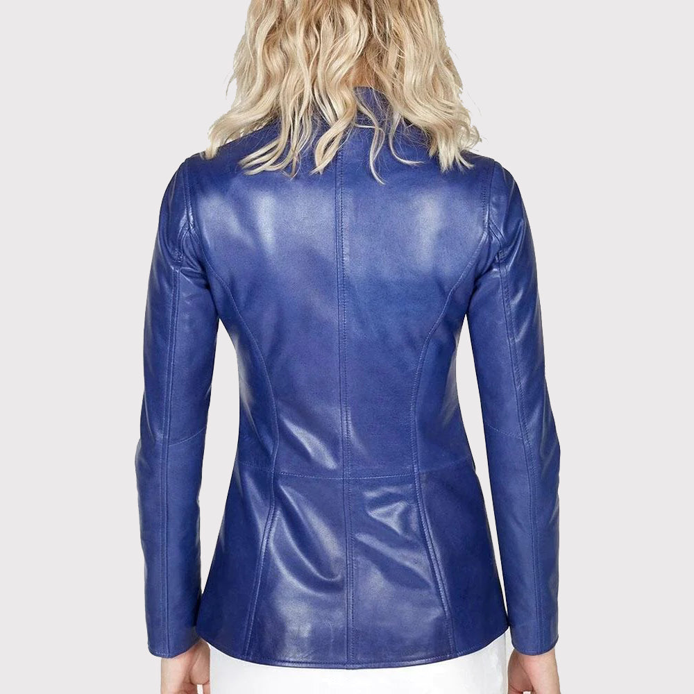 Blaue Blazerjacke aus Leder für Damen