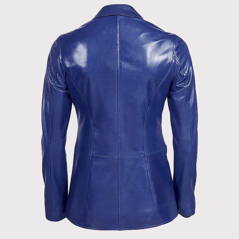 Blaue Blazerjacke aus Leder für Damen