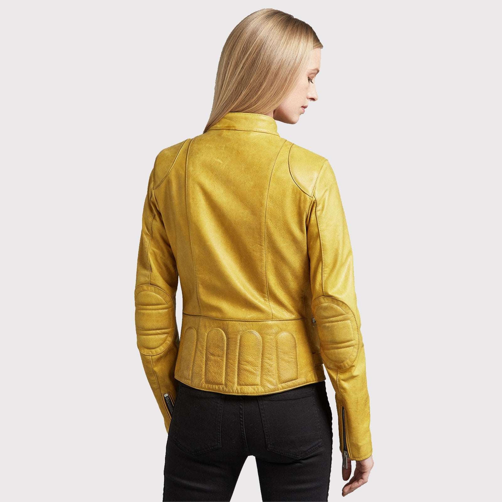 Veste en cuir jaune vif pour femme