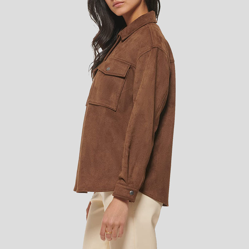 Veste chemise en cuir suédé souple marron pour femme Carafe