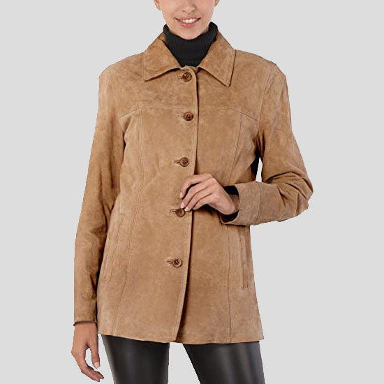 Manteau en cuir suédé marron pour femme