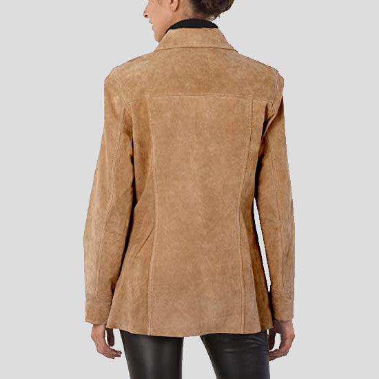 Manteau en cuir suédé marron pour femme