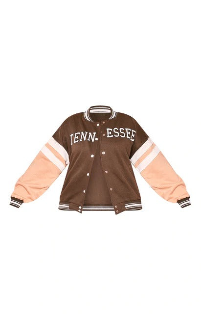 Women's Brown Varsity Leather Bomber Jacket