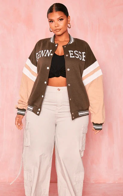 Women's Brown Varsity Leather Bomber Jacket