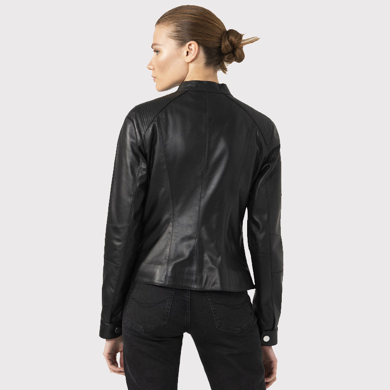 Veste motard décontractée en cuir noir pour femme