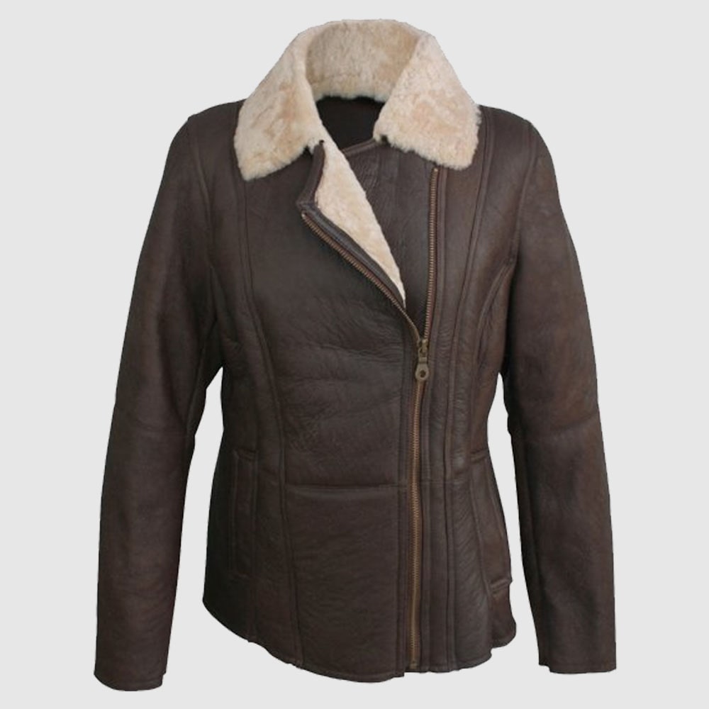 Manteau en cuir de mouton aviateur Celene pour femme